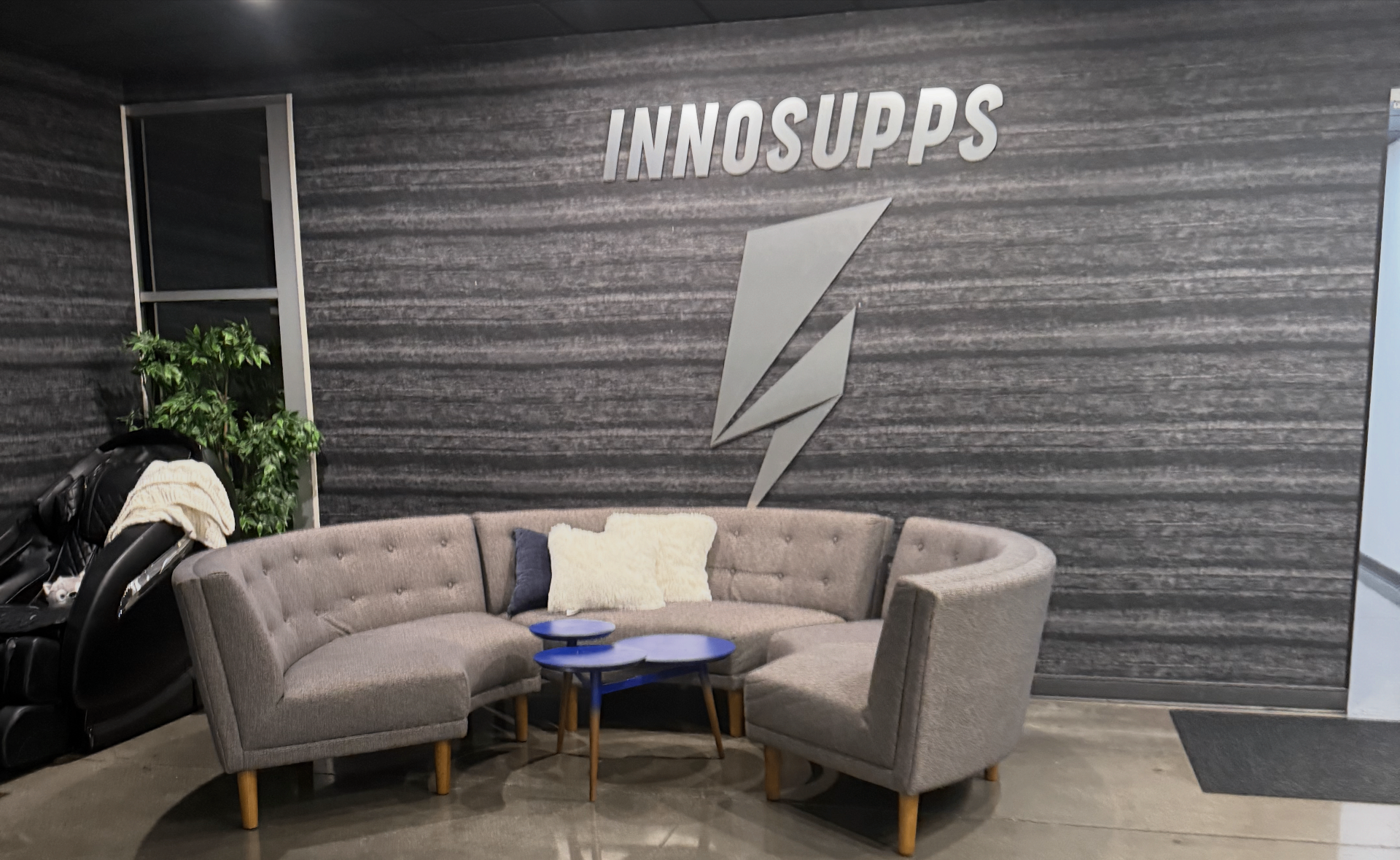 Innosupps HQ lobby — signage and lounge